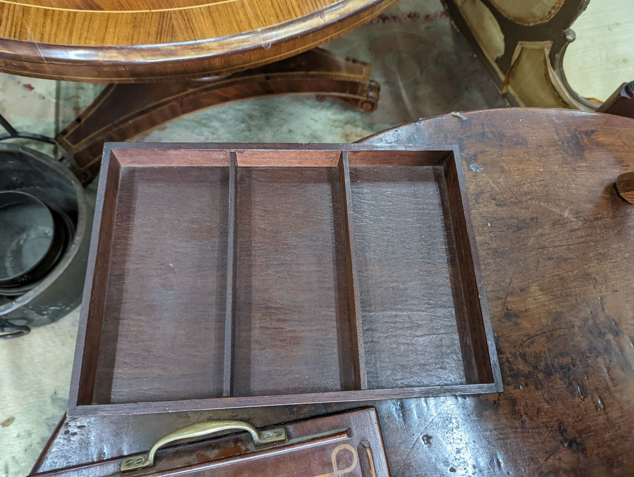 Four assorted stools, two trays, a bookstand and a wall shelf